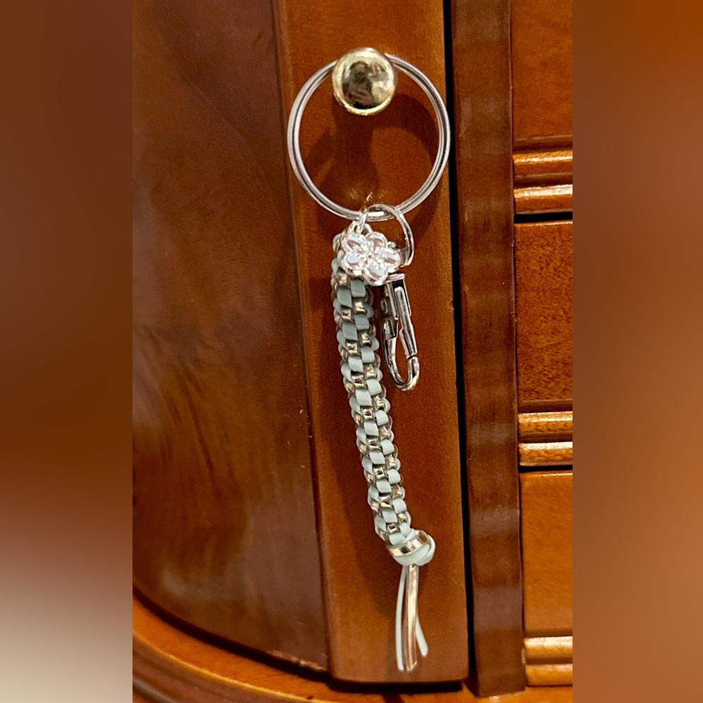 Braided Floral Keychain with Silver Clip